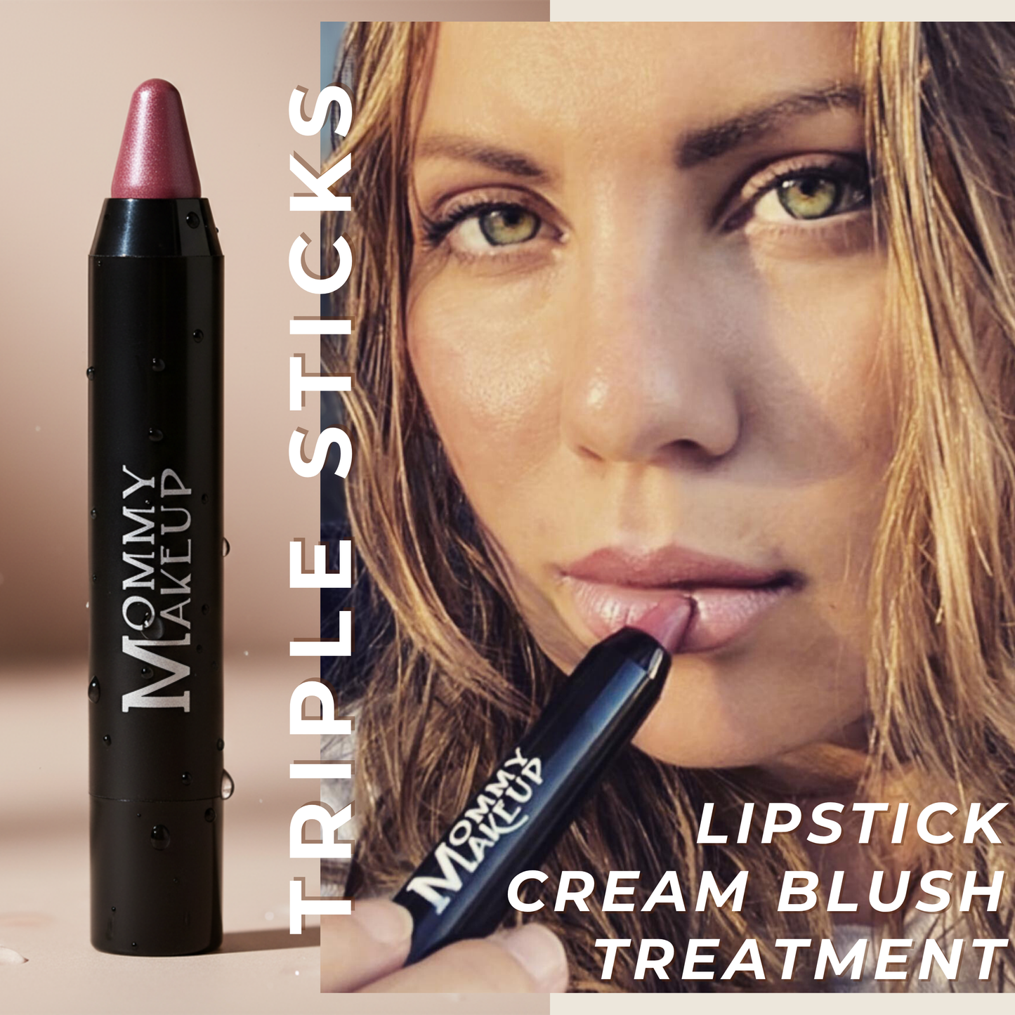 Triple Sticks Lipstick, Cream Blush, and Treatment in Toasted Berry